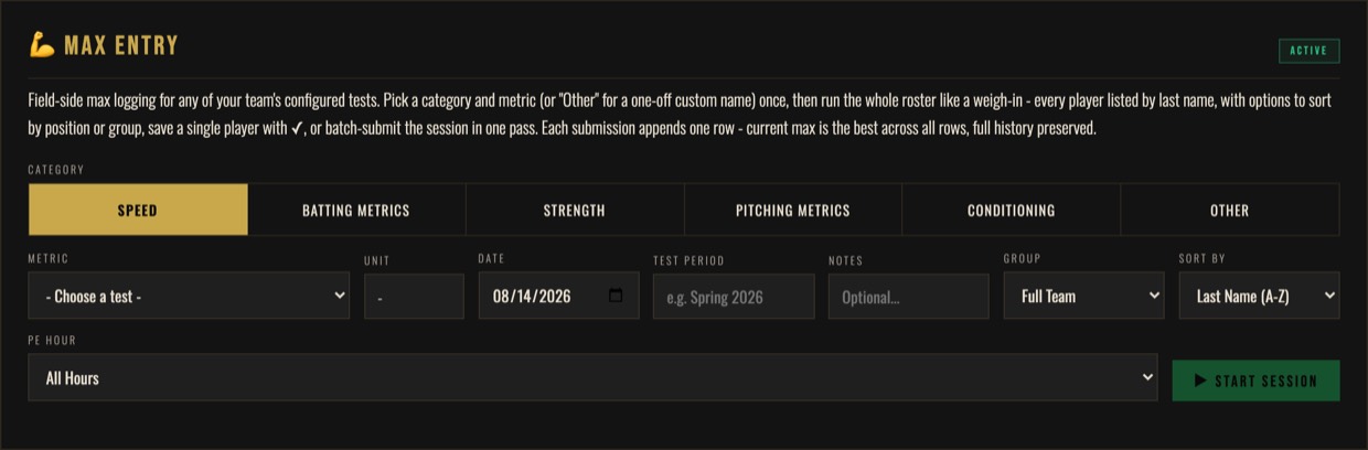 MHP portal screenshot: tool maxes
