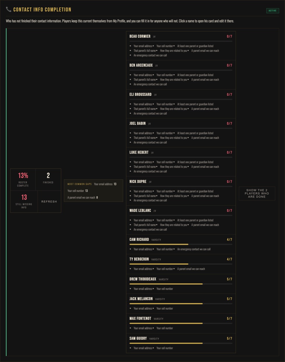 MHP portal screenshot: tool contacts