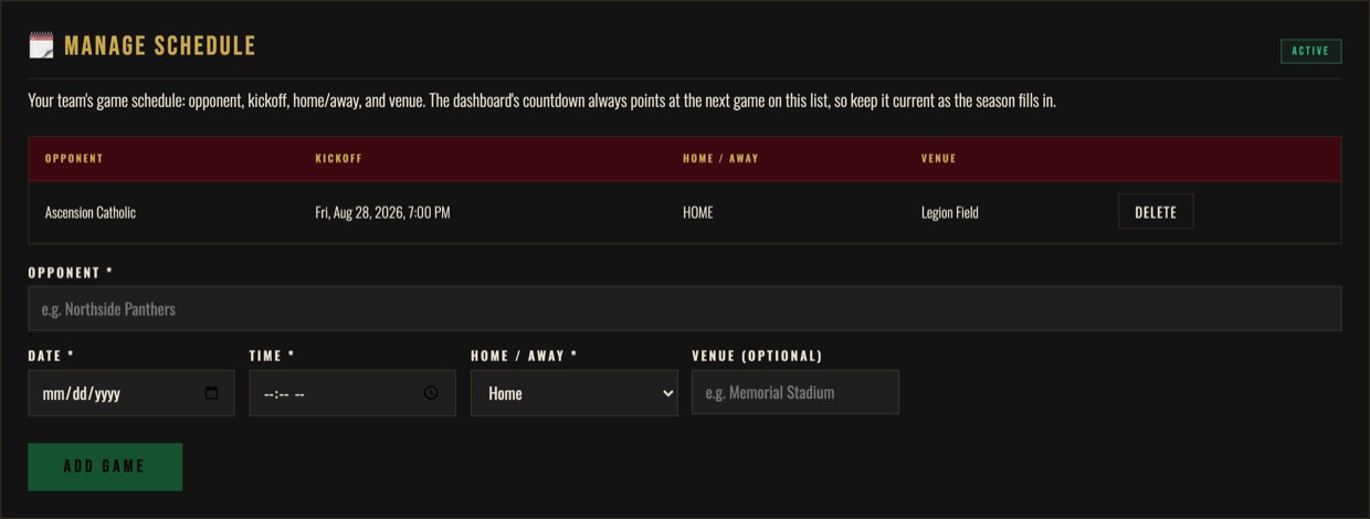 MHP portal screenshot: tool schedule